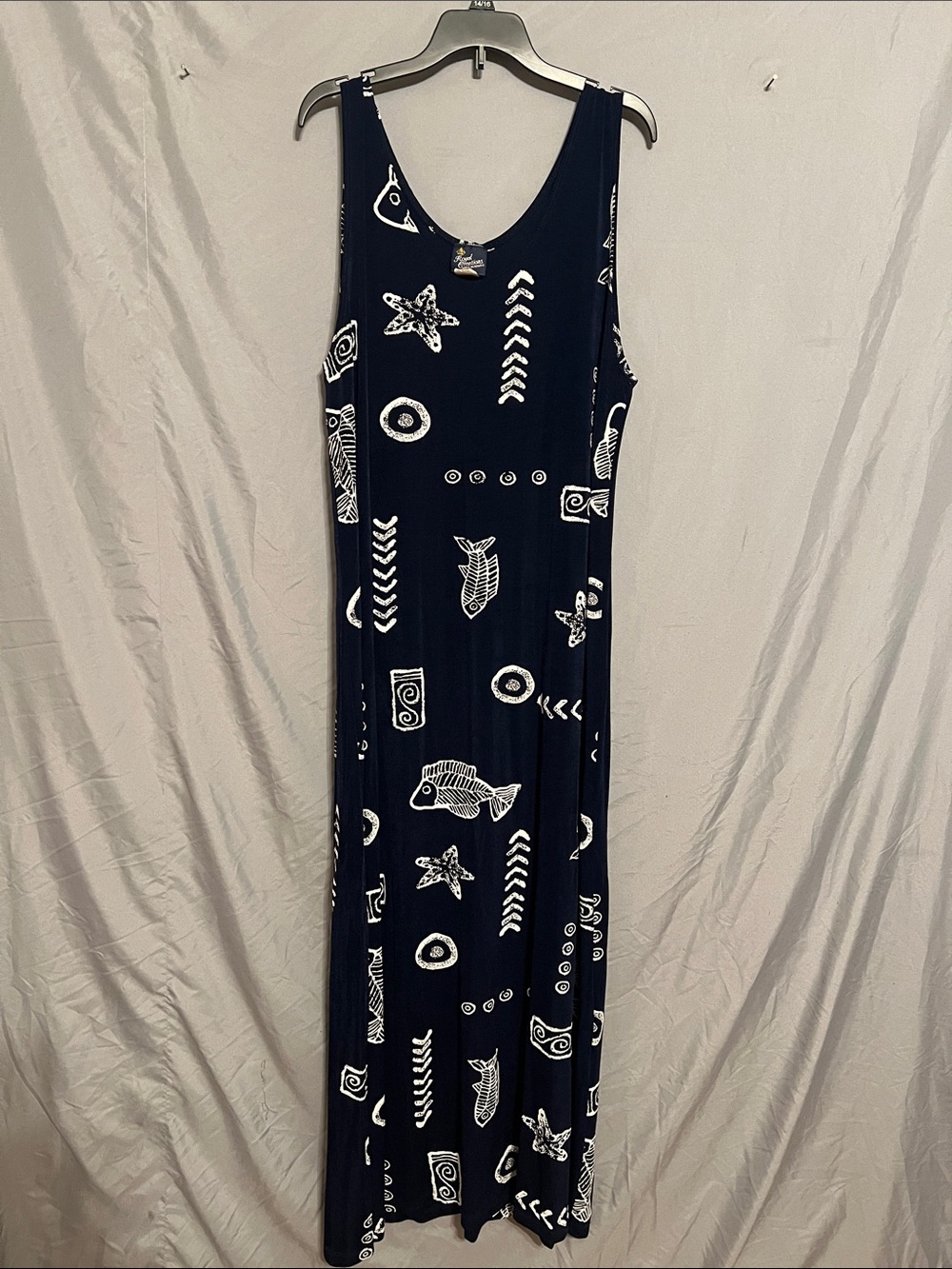 Royal Creations Navy Sleeveless Maxi Dress with White Nautical Print